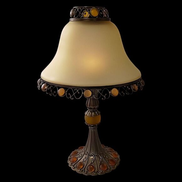 PartyLite Paris Retro Candle Holder Lamp Tealight Votive Vintage Amber Glass - Picture 10 of 16